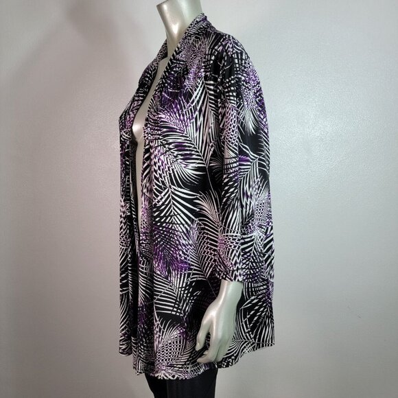 Maggie Barnes Top Plus Size 2X Open Front Stretch 3/4 Sleeve Casual Purple - Picture 3 of 6